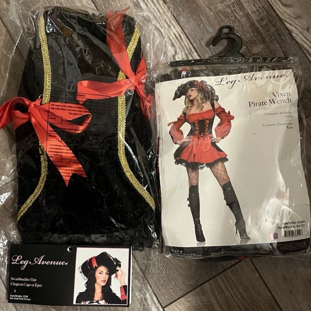 LEG AVENUE VIXEN PIRATE HALLOWEEN COSTUME & PIRATE SWASHBUCKLER HAT